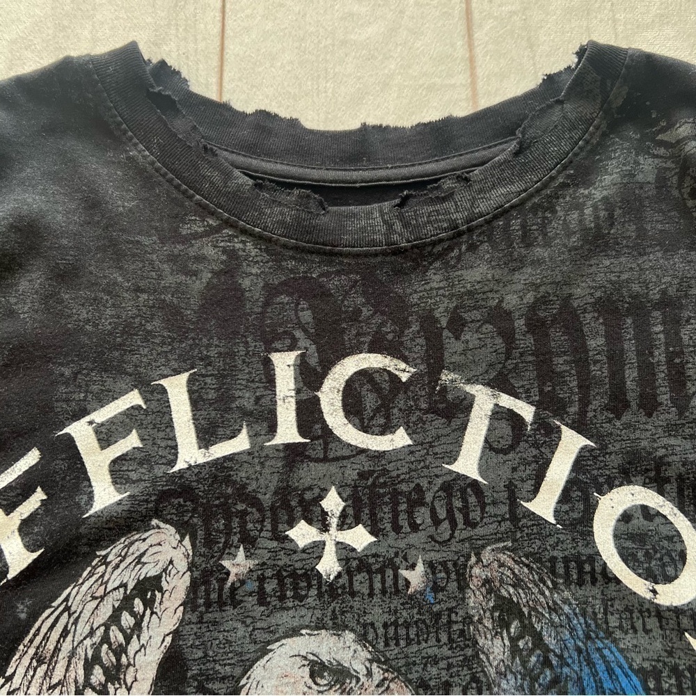 NWT Affliction Mens T-Shirt 2X Black Live Fast Double Side Distressed Y2K Grunge - Picture 7 of 15
